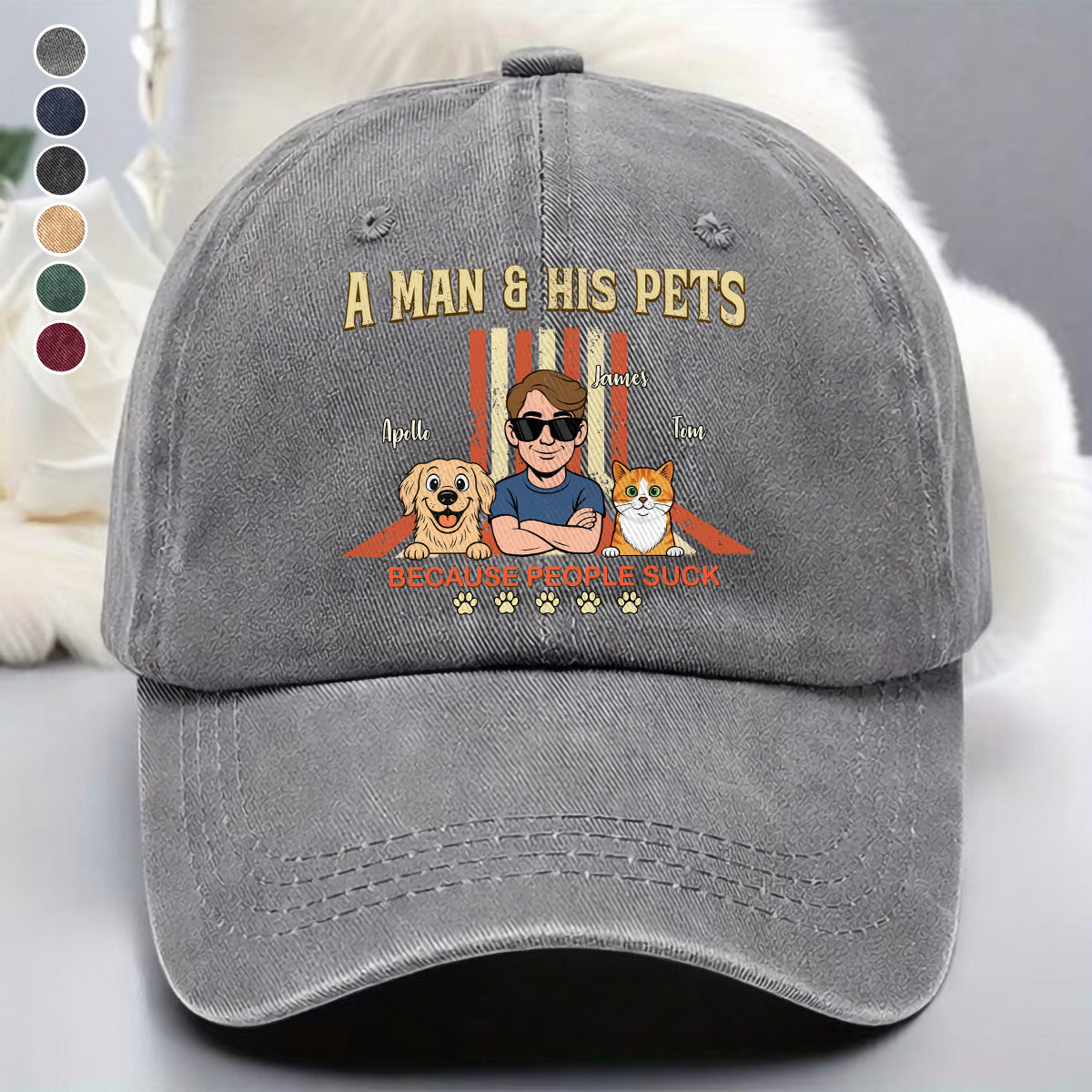 UPST34 A Man And His Pet Retro Style - Personalized Custom Wash Denim Cap