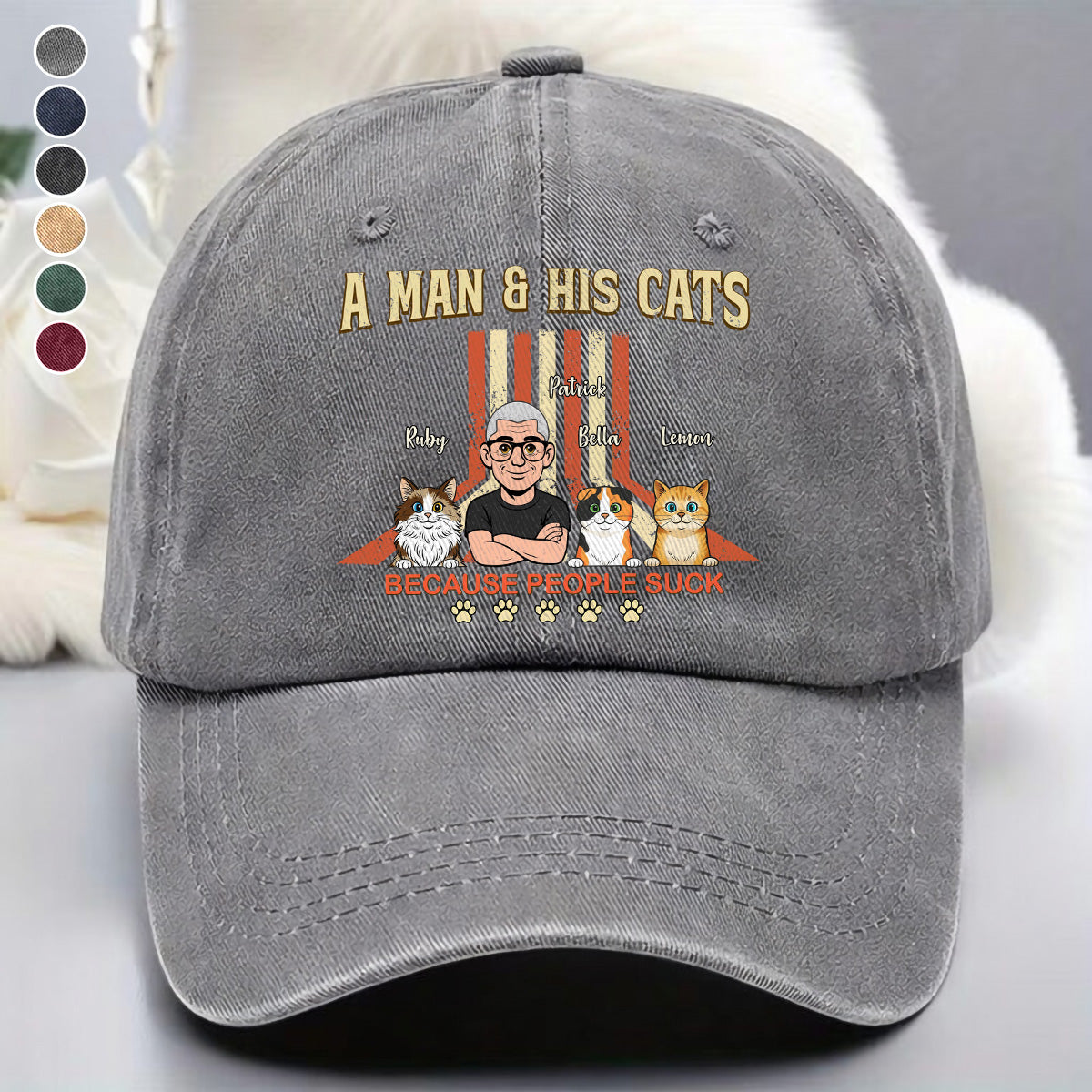 UPST34 A Man And His Cat Retro Style - Personalized Custom Wash Denim Cap