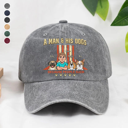 UPST34 A Man And His Dog Retro Style - Personalized Custom Wash Denim Cap