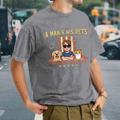 UPST34 A Man And His Pet Retro Style - Personalized Custom Washed T-shirt
