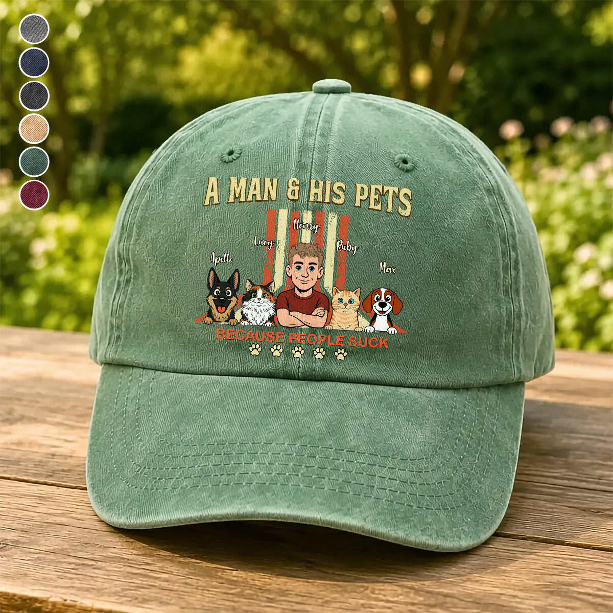 UPST34 A Man And His Pet Retro Style - Personalized Custom Wash Denim Cap