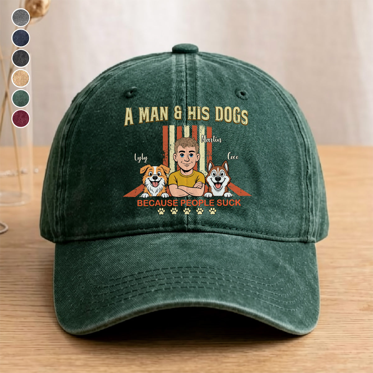UPST34 A Man And His Dog Retro Style - Personalized Custom Wash Denim Cap