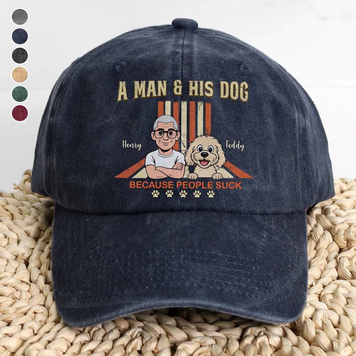 UPST34 A Man And His Dog Retro Style - Personalized Custom Wash Denim Cap