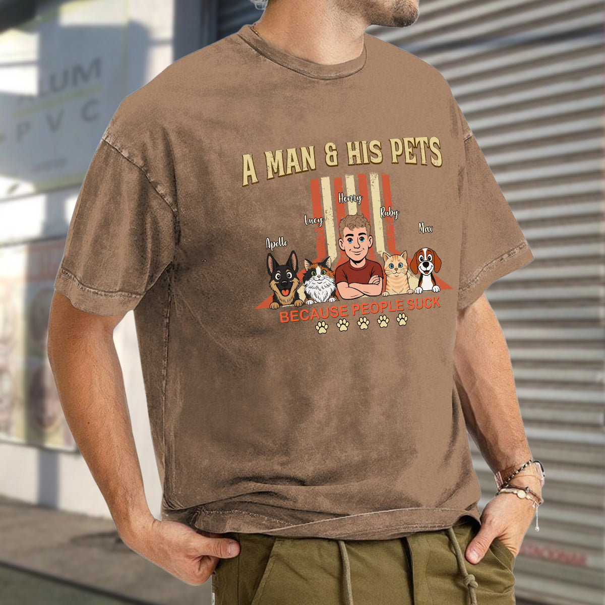UPST34 A Man And His Pet Retro Style - Personalized Custom Washed T-shirt