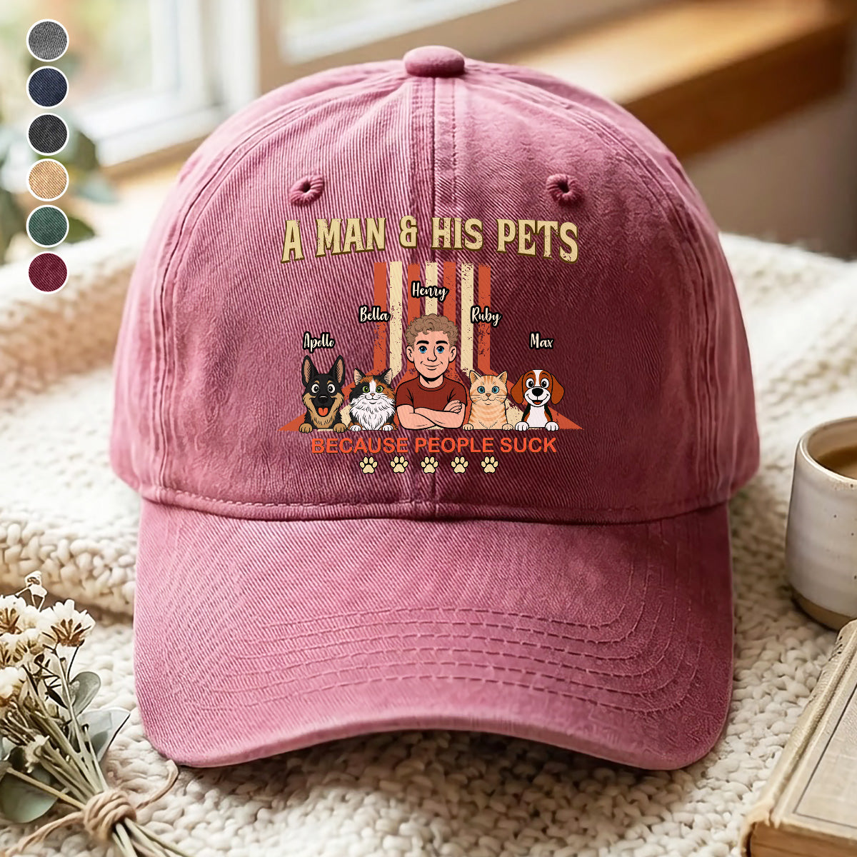 UPST34 A Man And His Pet Retro Style - Personalized Custom Wash Denim Cap