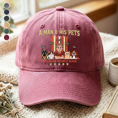 UPST34 A Man And His Pet Retro Style - Personalized Custom Wash Denim Cap
