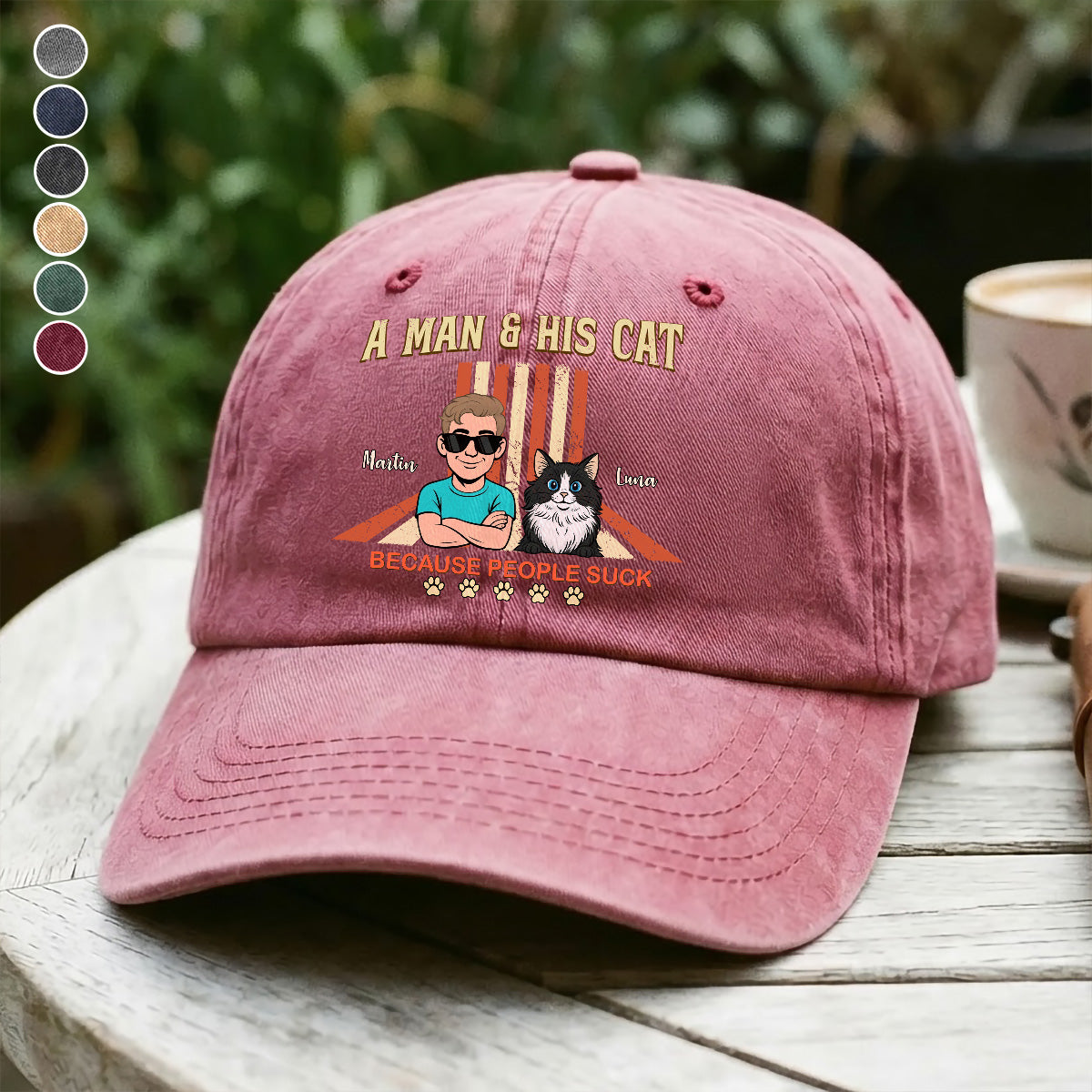 UPST34 A Man And His Cat Retro Style - Personalized Custom Wash Denim Cap