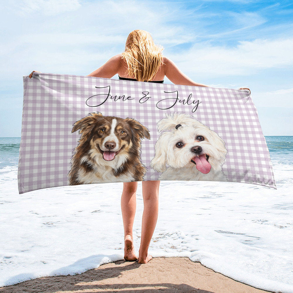 PST233 Photo Upload Pet's Lover Gingham - Personalized Beach Towel