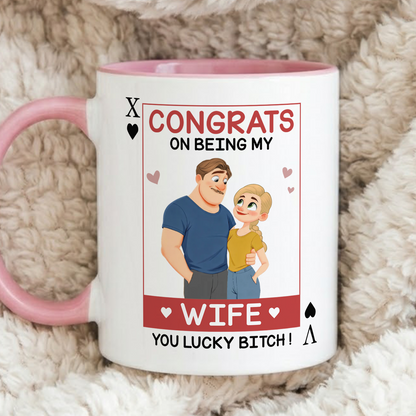 VPST81 Congrats On Being My Wife Playcard - Personalized White Mug Accent Mug