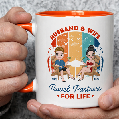 VPST36 Husband and Wife Travel Partners For Life - Personalized White Mug Accent Mug