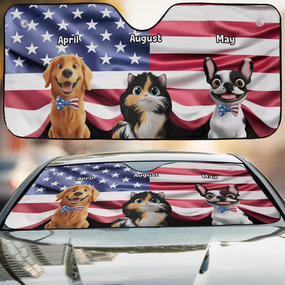PSTC05 Fur Dog Cat Dad Mom American Flag - Personalized Custom Car Sunshade
