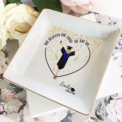 PSD10 She Believed She Could So She Did Graduation Gift - Personalized Custom Jewelry Dish