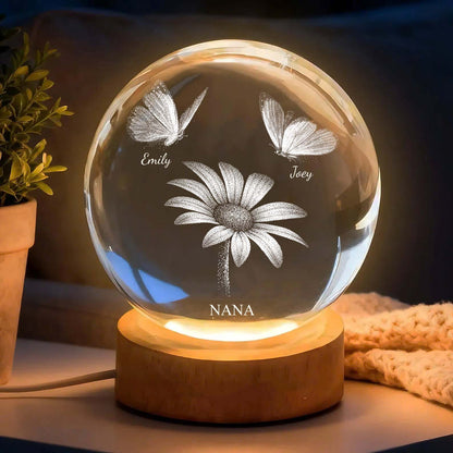 PCB10 Daisy Flower Butterflies Mom Grandma - Custom 3D Crystal Ball Lamp