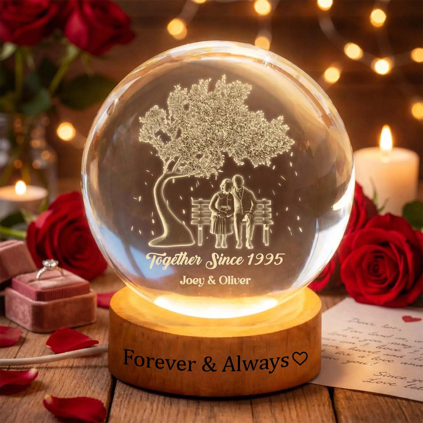 PCB03 Sitting Together Old Couple - Custom 3D Crystal Ball Lamp