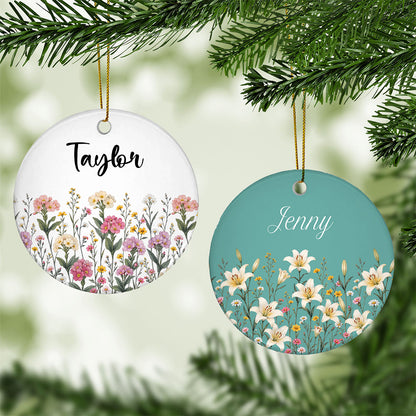 UPST191 Birth Flower & Name - Personalized Ceramic Ornament