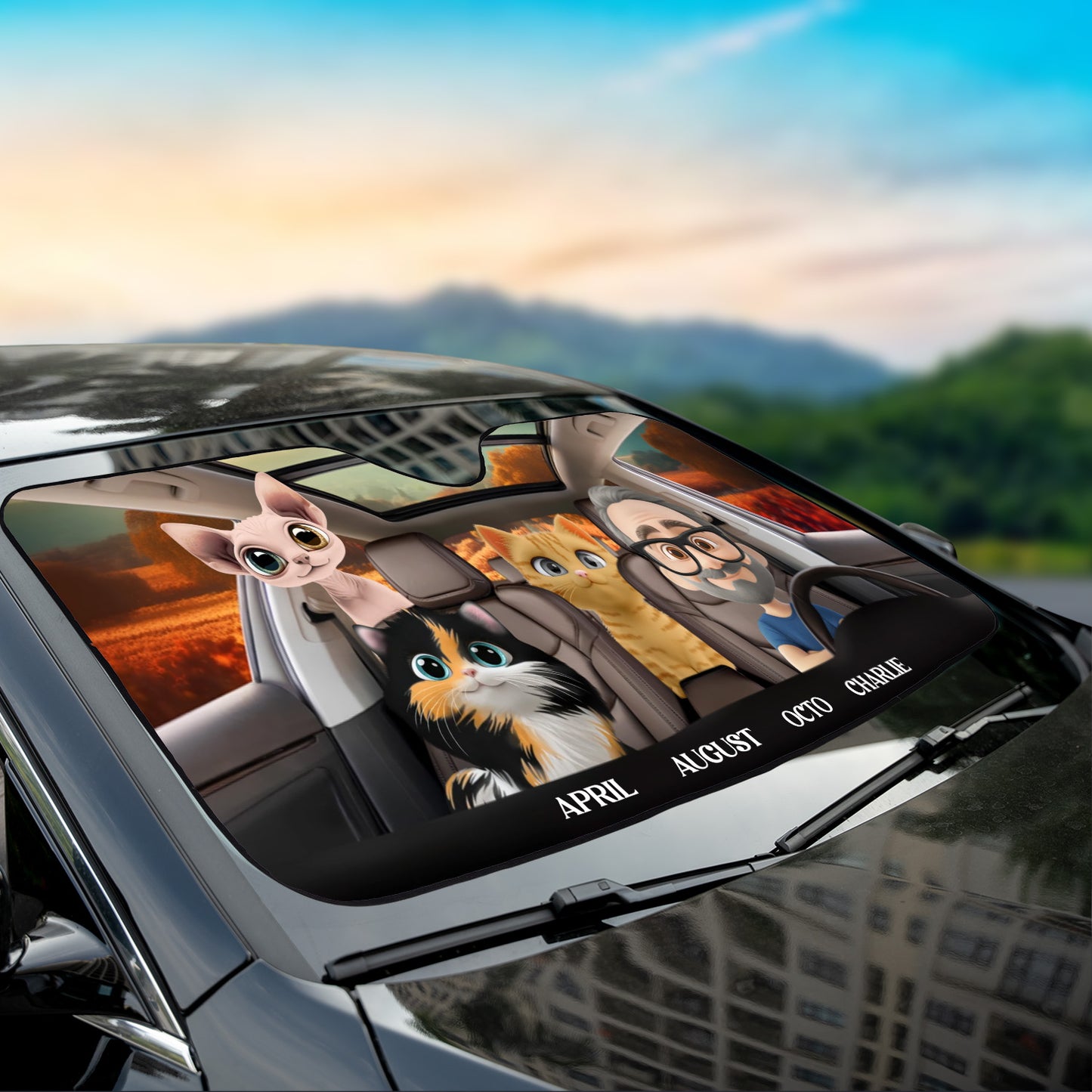 PSTC04 Cat Dad Mom - Personalized Custom Car Sunshade
