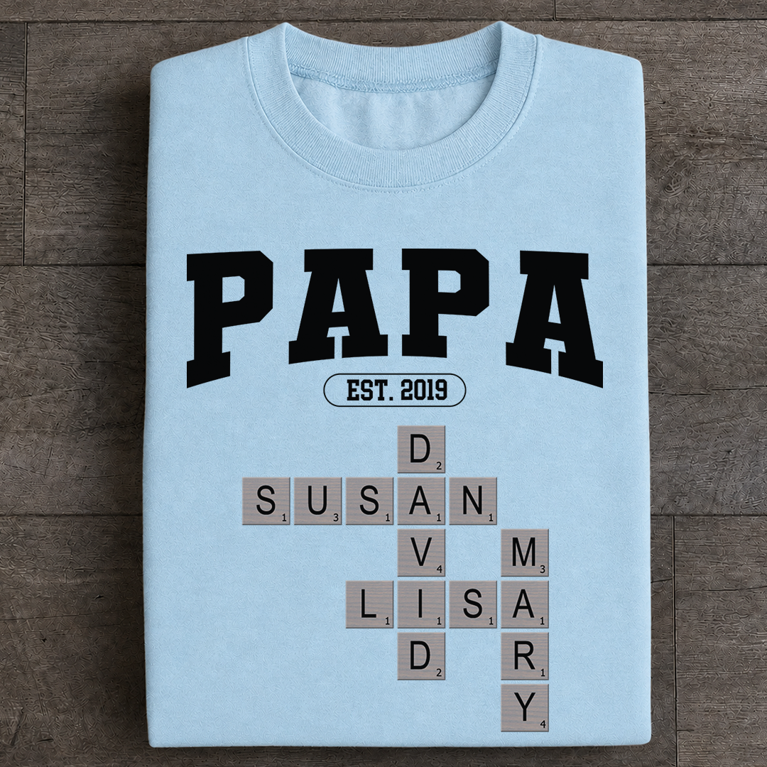 VPST52 Grandpa Kids Names Crossword Puzzle - Personalized T-shirt Hoodie