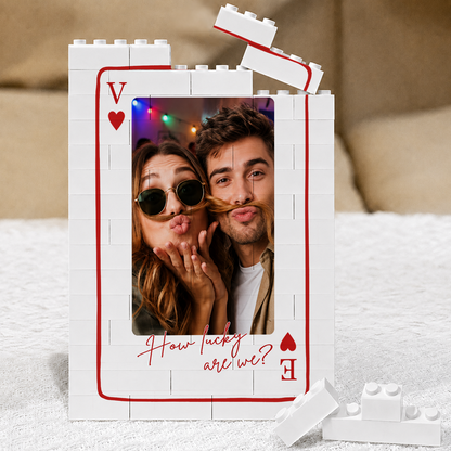 VPST76 King & Queen Of Heart Playcard Couples Photo - Personalized Vertical Rectangle Building Brick