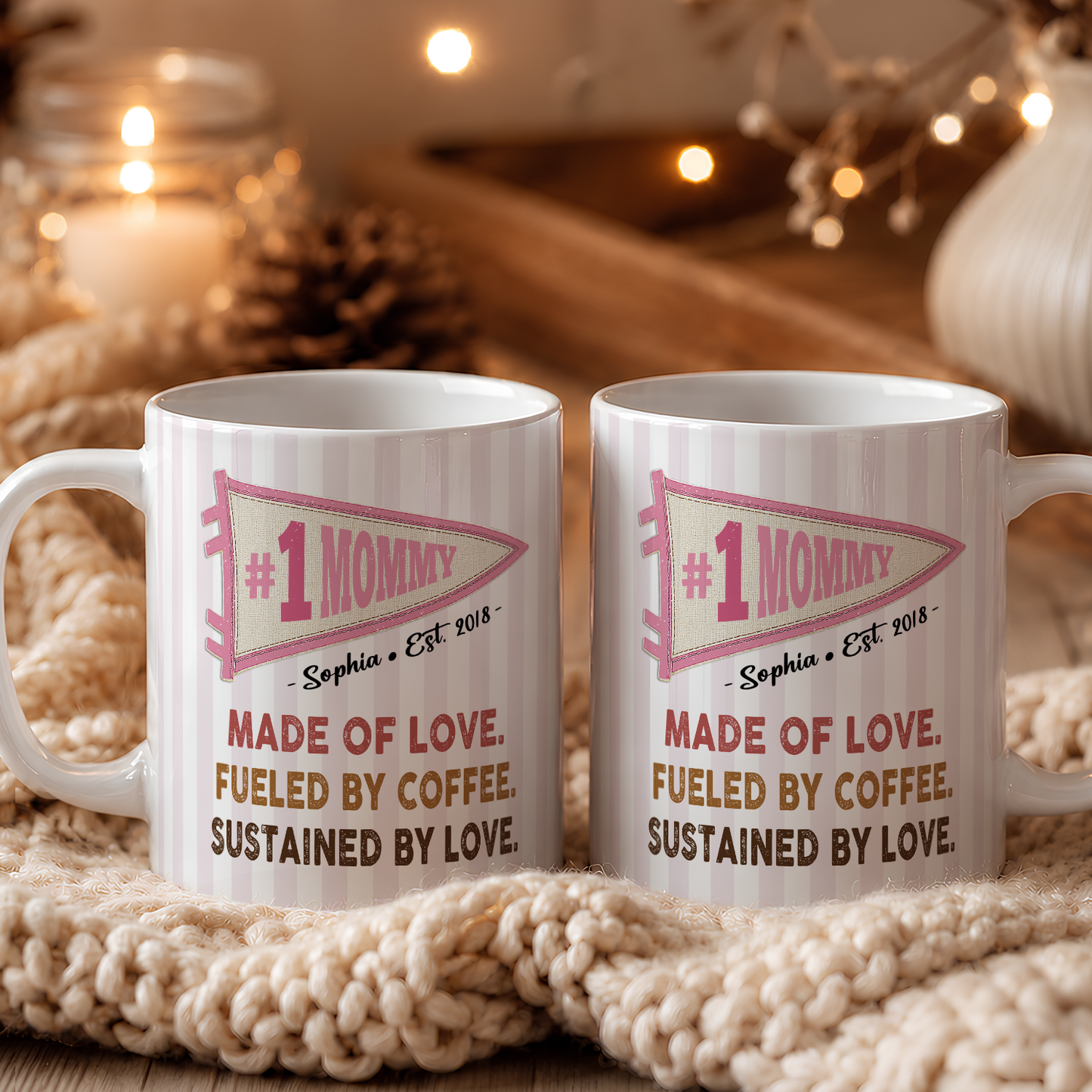 VPST58 Mom Made Of Love Fueled By Coffee Sustained By Love Pennant Flag - Personalized White Mug Accent Mug