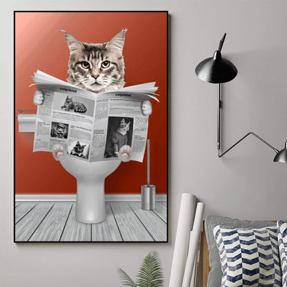 PSP01 Funny Reading Newspaper Dog Cat Bathroom - Personalized Custom Poster