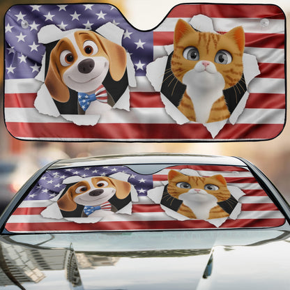 PSTC06 Fur Dad Mom American Flag - Personalized Custom Car Sunshade