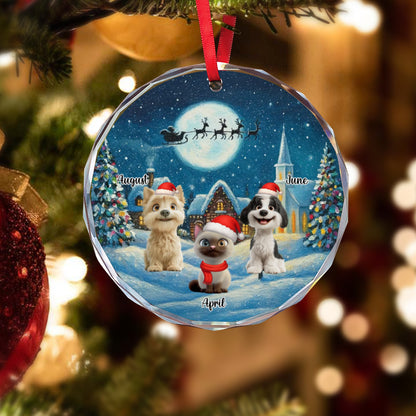 PSTG11 Snow Falling Christmas Dog Cat Lover - Personalized Glass Ornament