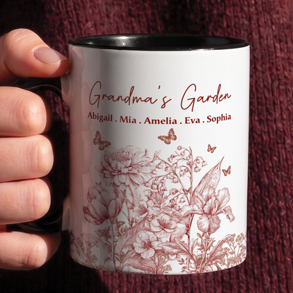 MPST18 Grandma's Garden Toile De Jouy Birth Flowers - Personalized White Mug Accent Mug