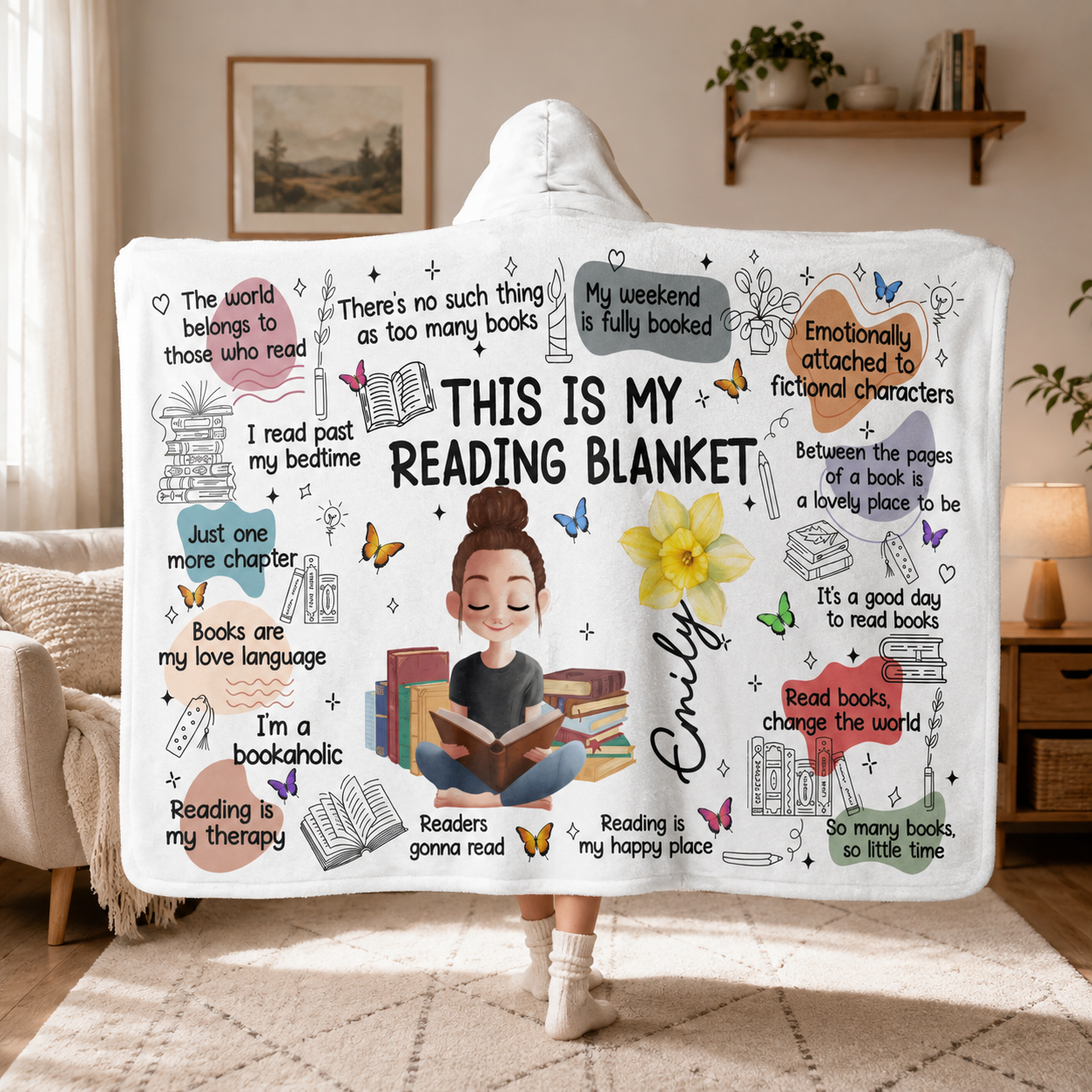 APST07 This Is My Reading Blanket - Custom Personalized Wearable Hooded Blanket