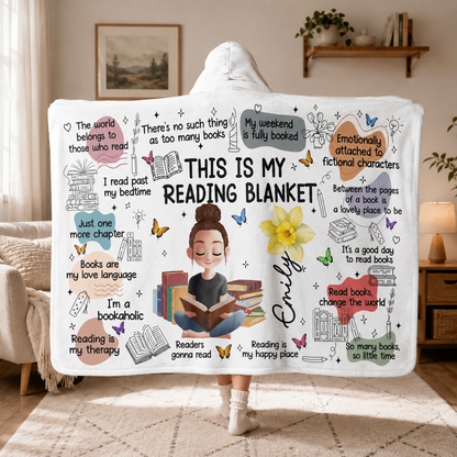 APST07 This Is My Reading Blanket - Custom Personalized Wearable Hooded Blanket