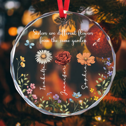 PSTG02 Sisters Are Different Flowers From The Same Garden - Personalized Glass Ornament