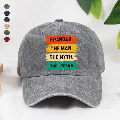 PST214 Dad The Man The Myth The Legend - Personalized Custom Wash Denim Cap