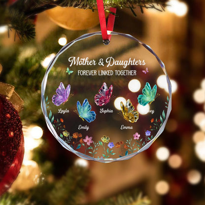 PST249 Mom And Daughters Butterflies - Personalized Glass Ornament