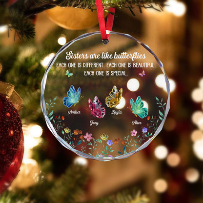 PSTG04 Sisters Are Like Butterflies - Personalized Glass Ornament