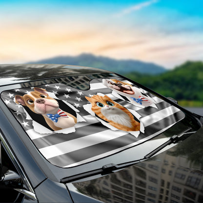 PSTC06 Fur Dad Mom American Flag - Personalized Custom Car Sunshade