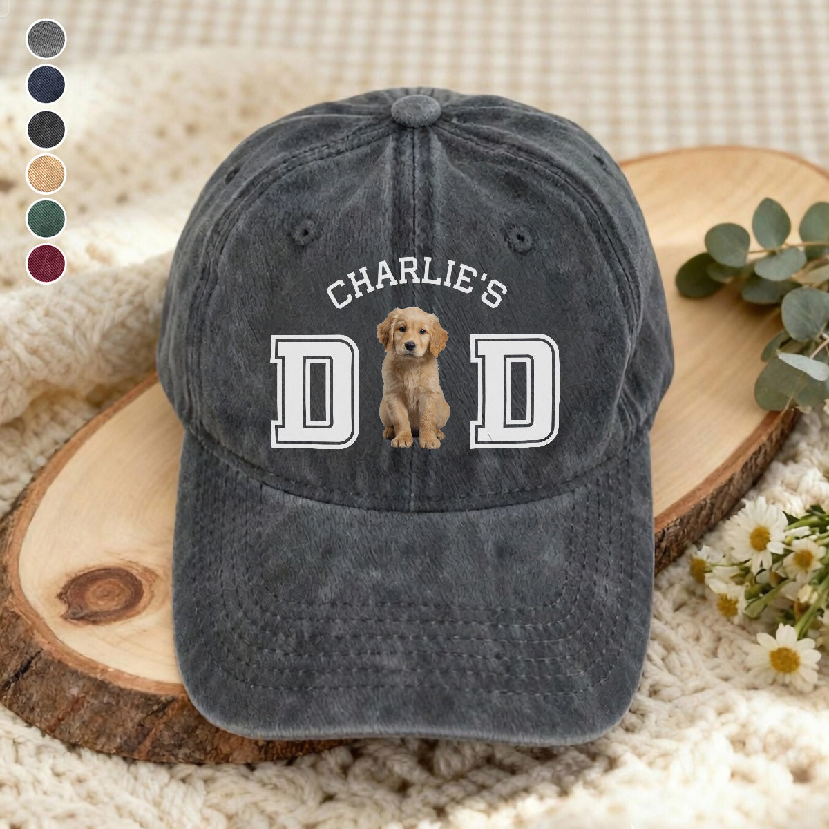 UPST43 Dog Cat Dad Mom Custom Photo - Personalized Custom Wash Denim Cap