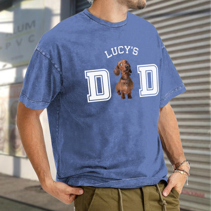 UPST43 Dog Cat Dad Mom Custom Photo - Personalized Custom Washed T-shirt