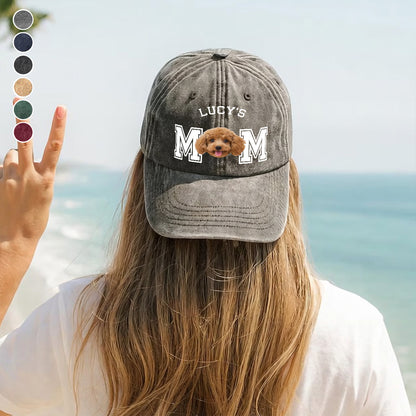 UPST43 Dog Cat Dad Mom Custom Photo - Personalized Custom Wash Denim Cap