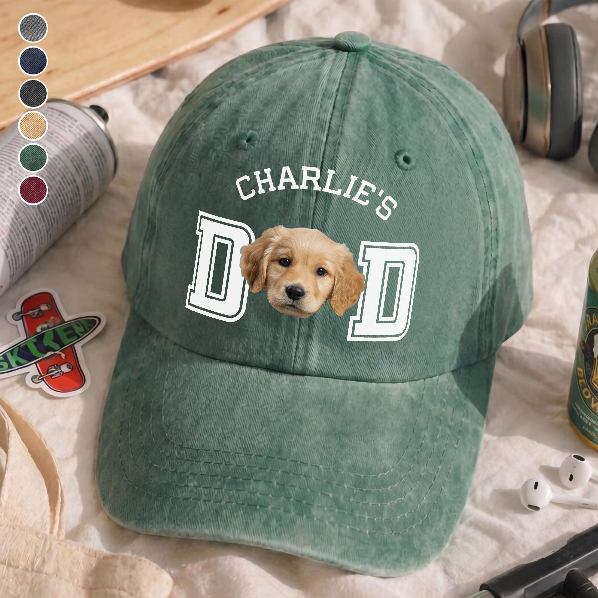 UPST43 Dog Cat Dad Mom Custom Photo - Personalized Custom Wash Denim Cap