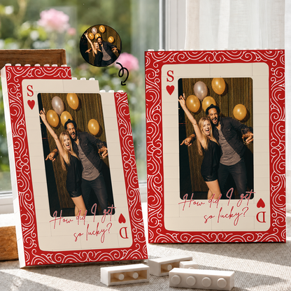 VPST76 King & Queen Of Heart Playcard Couples Photo - Personalized Vertical Rectangle Building Brick