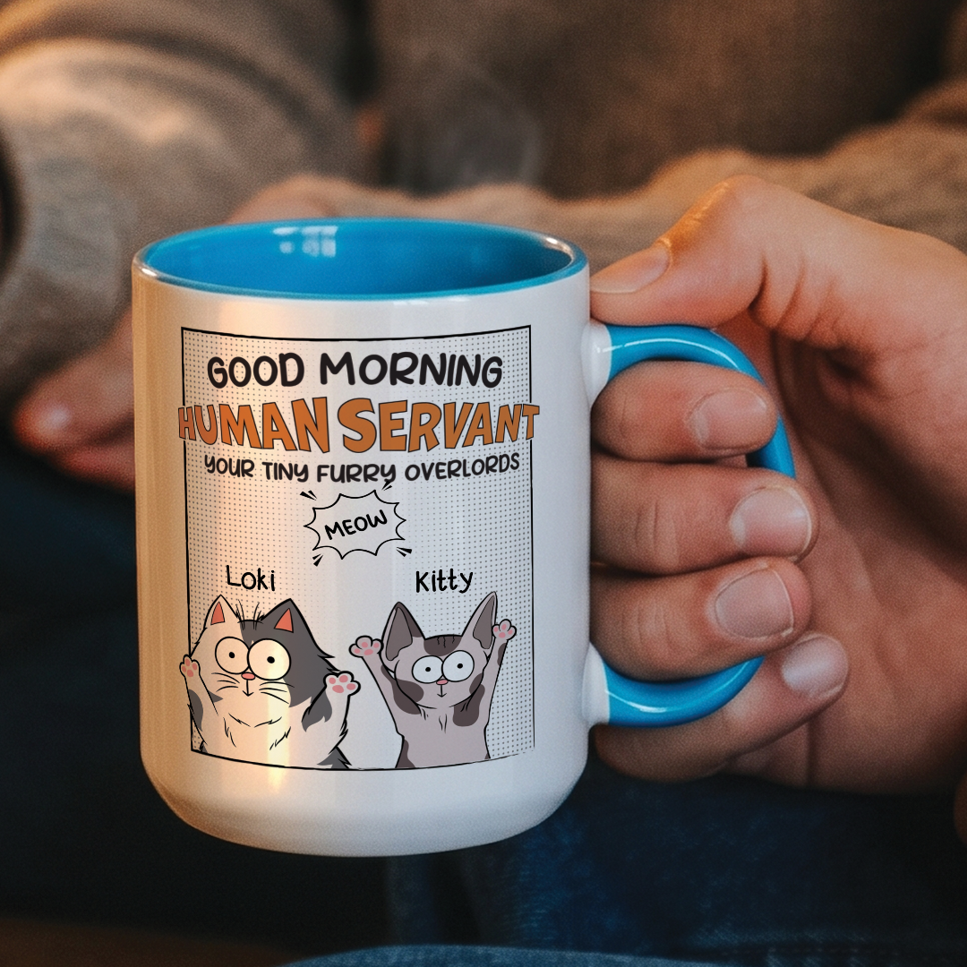 MPST09 Happy Father's Day Human Servant Your Tiny Furry Overlord - Personalized White Mug Accent Mug