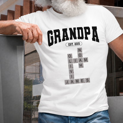 VPST52 Grandpa Kids Names Crossword Puzzle - Personalized T-shirt Hoodie
