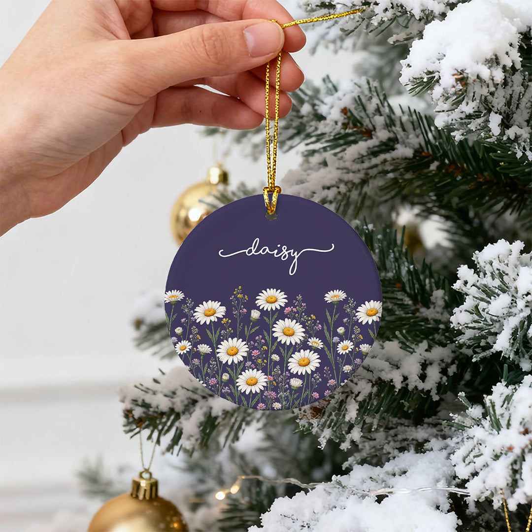 UPST191 Birth Flower & Name - Personalized Ceramic Ornament