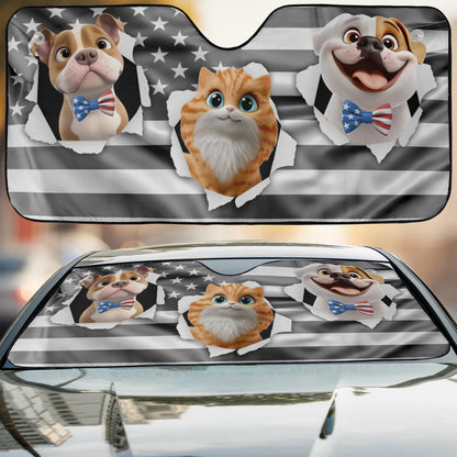 PSTC06 Fur Dad Mom American Flag - Personalized Custom Car Sunshade