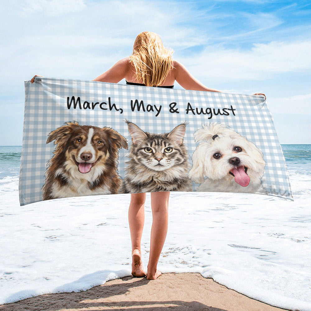PST233 Photo Upload Pet's Lover Gingham - Personalized Beach Towel