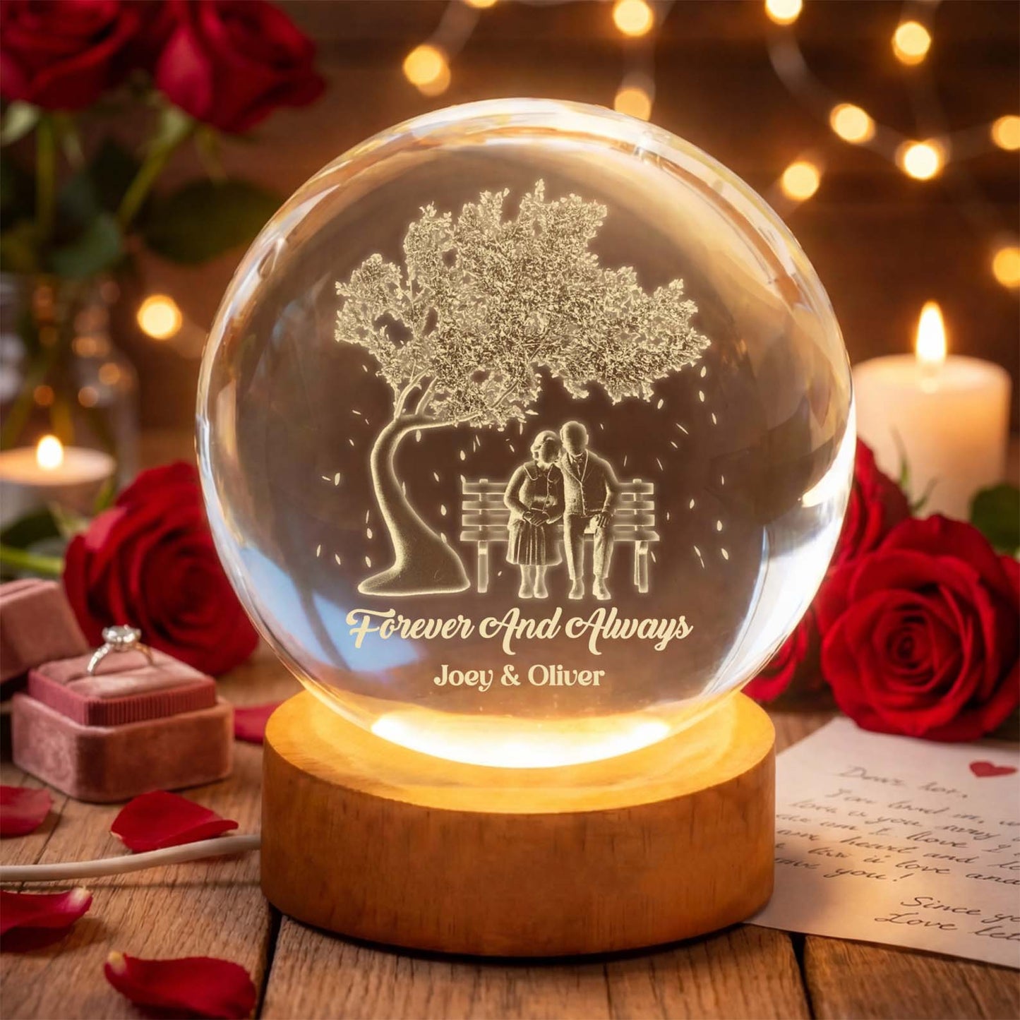 PCB03 Sitting Together Old Couple - Custom 3D Crystal Ball Lamp