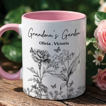 MPST18 Grandma's Garden Toile De Jouy Birth Flowers - Personalized White Mug Accent Mug
