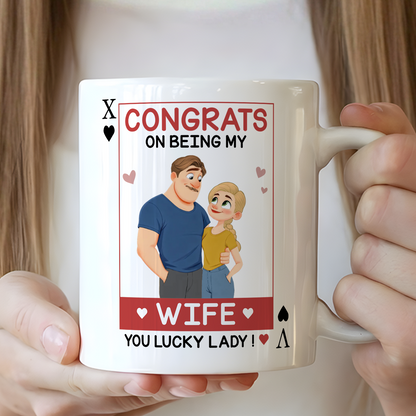 VPST83 Congrats On Being My Wife Playcard - Personalized White Mug Accent Mug