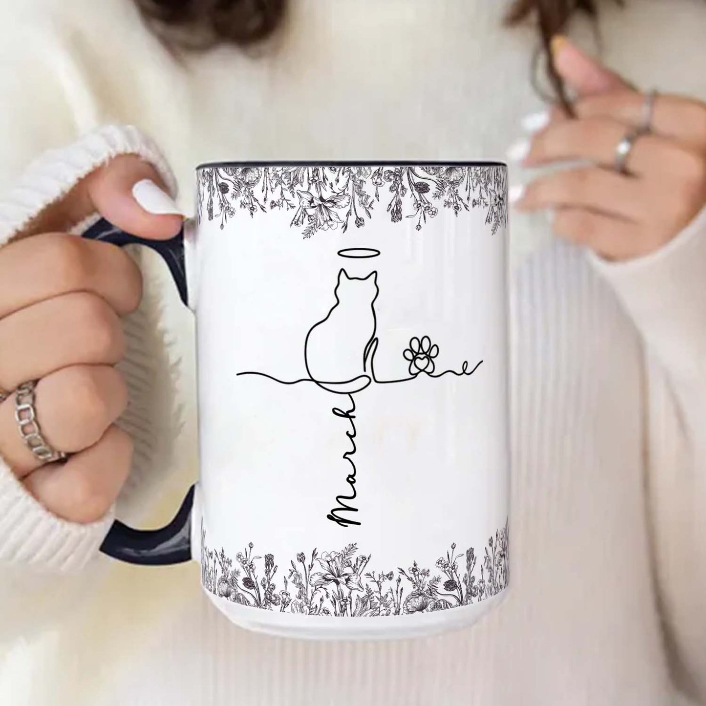 PSTM09 Toile De Jouy French Cat Line - White Mug Accent Mug Personalized