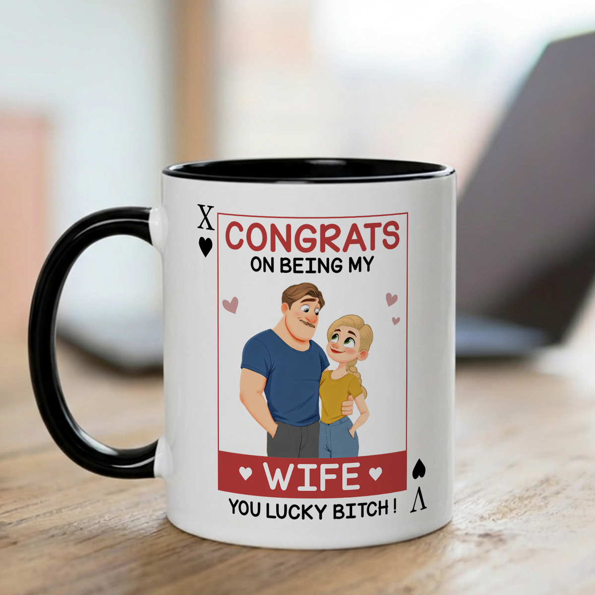 VPST81 Congrats On Being My Wife Playcard - Personalized White Mug Accent Mug