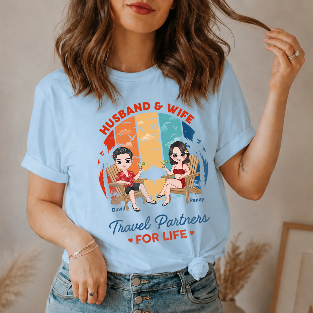 VPST36 Husband and Wife Travel Partners For Life - Personalized T-shirt Hoodie
